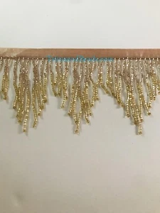 3" ROSE GOLD/GOLD Glass BUGLE Beaded CHEVRON Ombre Fringe Lamp Costume Trim - Picture 1 of 1