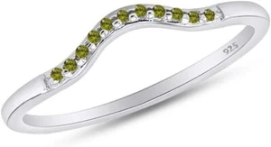 Curved Wedding Band Ring Round Cut Simulated Peridot 925 Sterling Silver - Picture 1 of 9