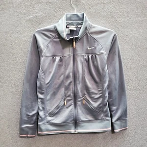 VINTAGE Nike Girls Jacket Small Gray Track Full Zip Logo Embroidered Y2K - Picture 1 of 9