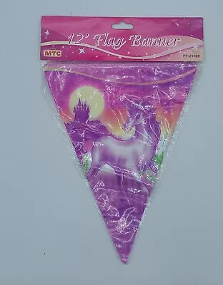 12' Party Banner Flag Banner MTC Unicorn Triangle Flag Pink NOS Sealed - Image 1 of 2