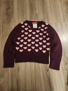ESprit Mini Sweater Little Girls M/5 Maroon W/ Pink Hearts - Picture 1 of 4
