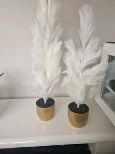 Faux Pampas Tree in Gold Pot, Ivory White Tree Modern Decor Faux Plant - Picture 1 of 5