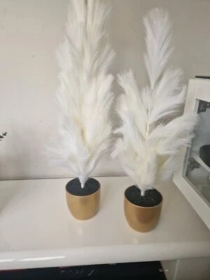  Faux Pampas Tree in Gold Pot, Ivory White Tree   Modern Decor Faux Plant  - Image 1 of 4