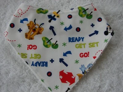 Ready Steady Go White Bandana Dribble Bibs Cotton Front Towelling Back Handmade - image 1 of 2
