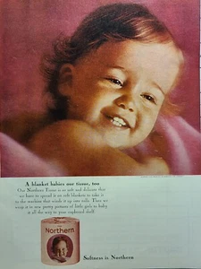 Vintage Print Ad 1964 Northern Tissue Pretty Little Girl Pink Soft Blanket Smile - Picture 1 of 2
