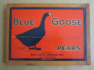 Vintage Original BLUE GOOSE PEARS Obst Holz Kiste Box Endstück mit Etikett 30er Jahre - Bild 1 von 12