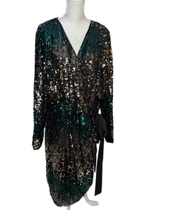 City Chic Sequin Long Sleeve Emerald dress irresistible XXL new - Picture 1 of 4
