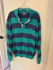 Vineyard Vines Pullover Herren L/XL Navy & Kelly Grün Gestreift Knopfpullover - Bild 1 von 5