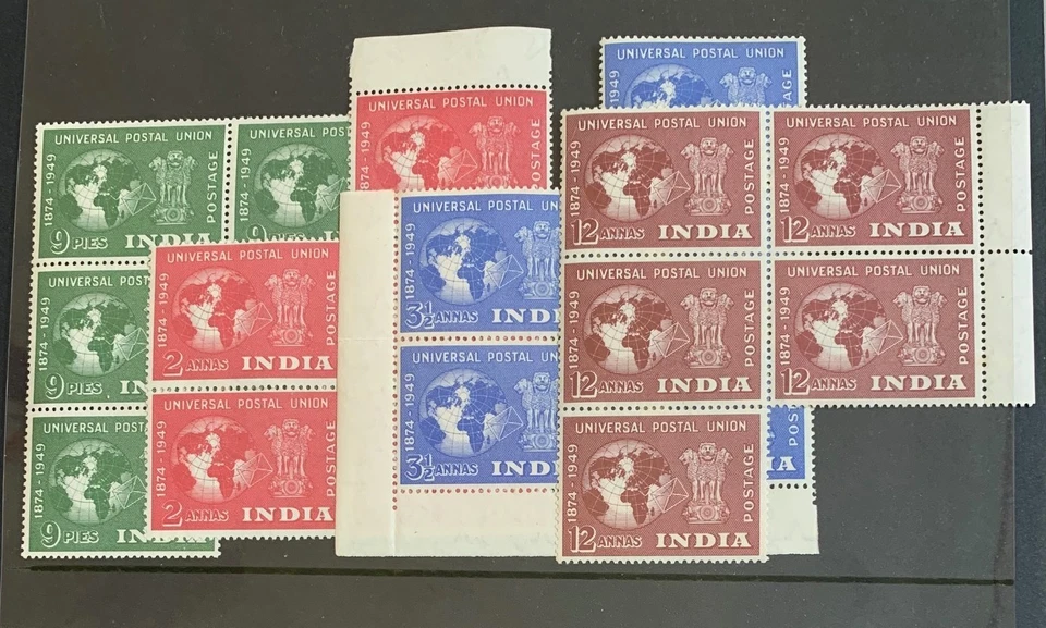 INDIA 1949 UPU BLOQUES MARGINALES DE 5 ESTAMPILLAS MNH como nuevas Foto 1 de 1