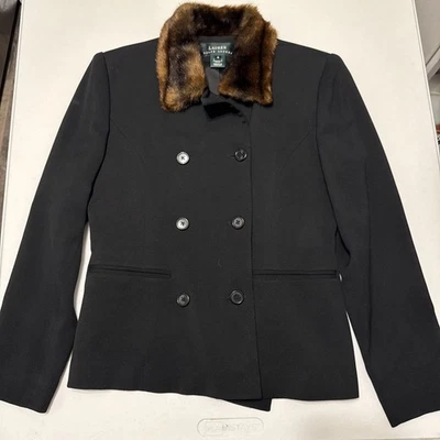 Винтажный Lauren Ralph Lauren женщин 100% чисто шерсти искусственного меха воротник пальто размер 4 - Изображение 1 из 4