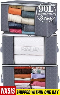 Bolsa de almacenamiento de ropa 3 piezas 90L organizador de soluciones de gran capacidad para edredón de ropa Foto 1 de 4