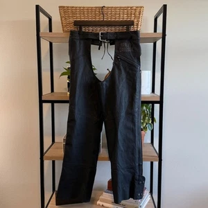 Harley-Davidson Deluxe Black Leather Motorcycle Chaps Riding Gear, M - Picture 1 of 8