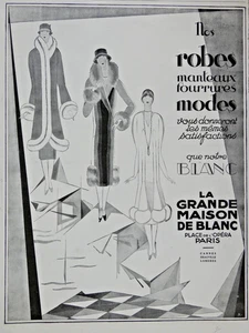 PUBLICITÉ PRESSE 1925 ROBES MANTEAUX FOURRURE LA GRANDE MAISON DE BLANC ART DECO - Imagen 1 de 1