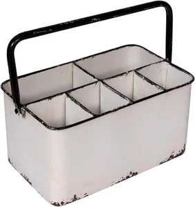 Distressed White Metal Caddy with 6 Compartments - Picture 1 of 12
