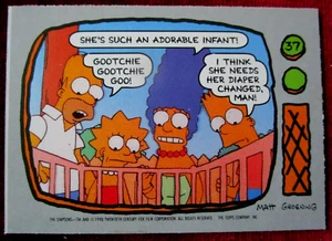 THE SIMPSONS - Card #37 - BART, HOMER, LISA, MARGE - "ADORABLE" - TOPPS 1990 - Picture 1 of 2