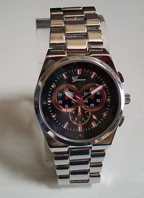 Reloj hip hop de moda pulsera esfera oro negro y rosa acabado plata para hombre Foto 1 de 4