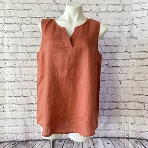Harvé Bernard Women's 100% Linen Sleeveless Tank Top Blouse Rust Size Large - Picture 1 of 8