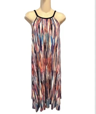 Vestido midi halter multicolor Cynthia Rowley para mujer talla pequeña rojo rosa azul Foto 1 de 4