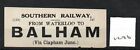 Southern Railway. Sr - Luggage Label (1296) Balham Via Clapham Junction