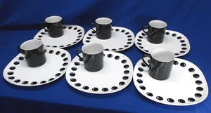 JONAS ROBERTS MID CENTURY MOD BLACK & WHITE 12 PC SNACK SET 6 PLATES 6 CUPS - Picture 1 of 6