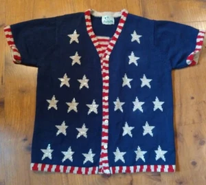 Quacker Factory Patriotic Stars Stripes Button Front Sweater Cardigan - Picture 1 of 13