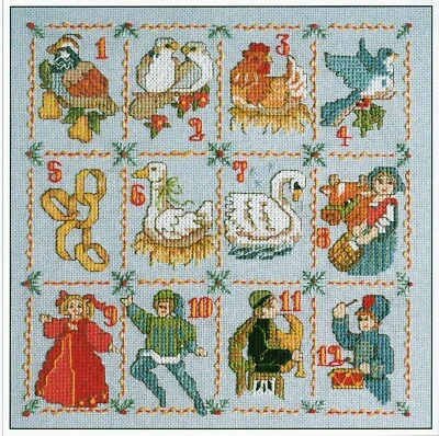 TWELVE 12 DAYS OF CHRISTMAS Motifs 14ct Counted Cross Stitch Chart Pattern Only - Image 1 of 3