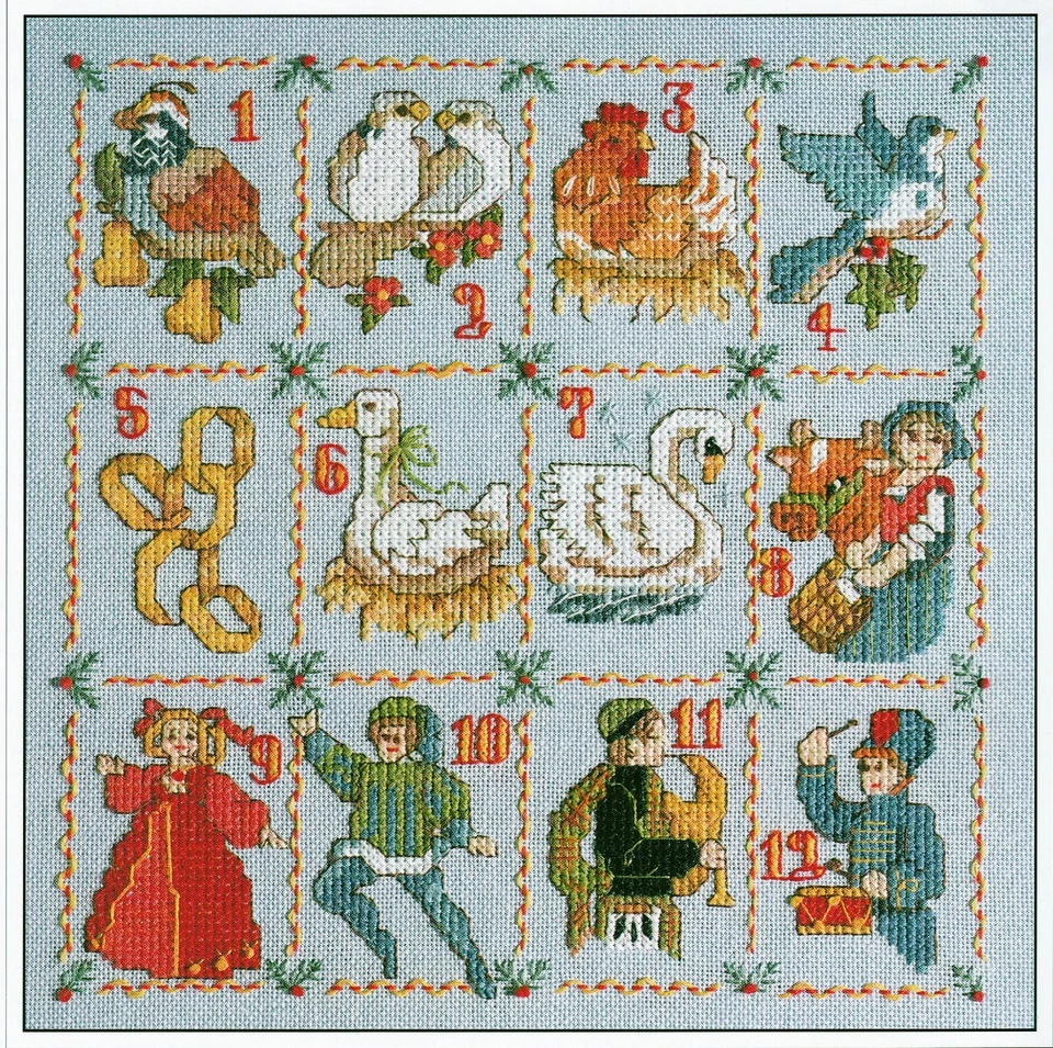 TWELVE 12 DAYS OF CHRISTMAS Motifs 14ct Counted Cross Stitch Chart Pattern Only - Image 1 of 3