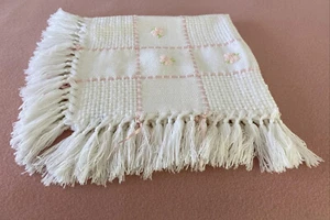 Vintage Harrods Baby Blanket Acrylic / Pink Satin Ribbon Floral 100 cm x 90 cm - Picture 1 of 11