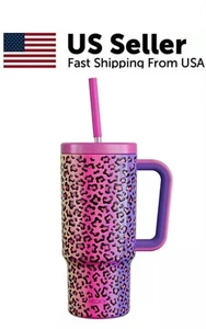Meoky 40 oz Tumbler with Handle & Straw Lid - Multicolored Leopard Print, Insula - Picture 1 of 5