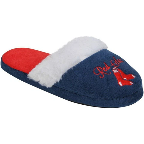 Boston Red Sox Womens Colorblock Fur Slide Slippers MLB Cover