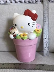 RARE VINTAGE HELLO KITTY FLOWER POT COOKIE JAR WITH LID 10” TALL ORIGINAL OWNER - Picture 1 of 18