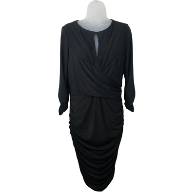 Vestido negro de manga larga acanalado Tadashi Shoji para mujer talla L  Foto 1 de 4