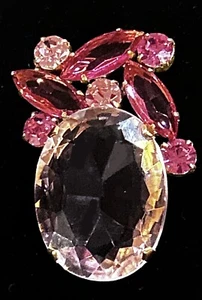 VTG CZECH LARGE FACETED Lt & Hot Pink CUT CRYSTAL BROOCH Open Back EXTRAORDINARY - Picture 1 of 8