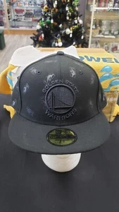 NWT GOLDEN STATE WARRIORS BLACK OUT FITTED HAT NEW ERA 59FIFTY 5950 SIZE 7 1/2 - Picture 1 of 5