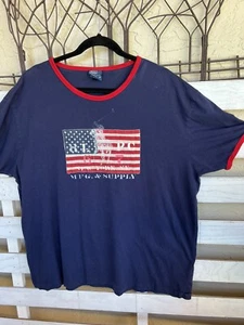 Polo Ralph Lauren Mens Blue Polo Pony US Flag T-Shirt  Size XL - Picture 1 of 12