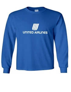 United Airlines White Logo T-Shirt Aviation Geek Royal Blue Langarmshirt - Bild 1 von 3