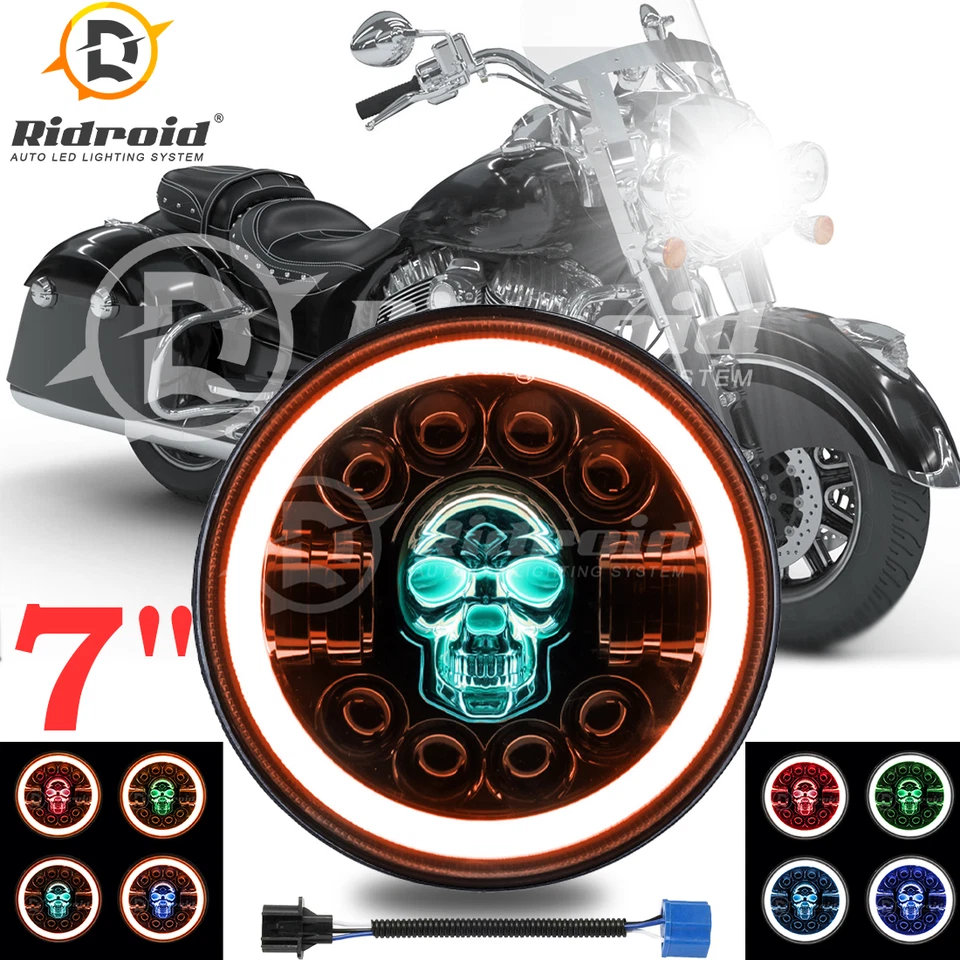 Faro LED RGB de 7 pulgadas H4 y anillo Halo DRL para motor Harley Touring Sportster Foto 1 de 4