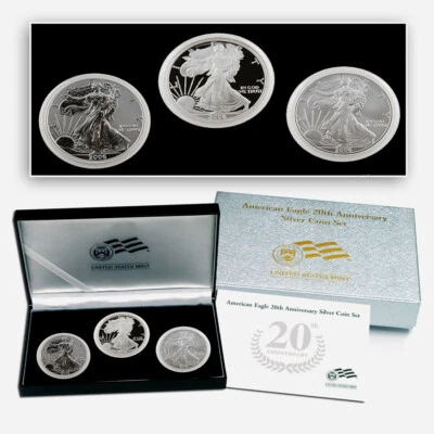 2006 Silver American Eagle 20th Anniversary 3 Coin Set - With Box,Display & COA - Image 1 of 2