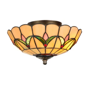 Tiffany Stained Glass Flush Mount Ceiling Light Fixture Vintage Ceiling Lamp - Picture 1 of 5
