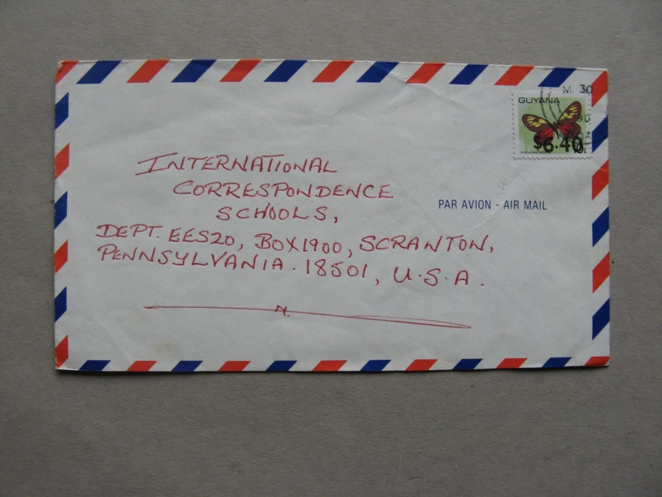 GUYANA, cover to the USA 1990, revalued stamp butterfly 6.40 on 10c - Image 1 of 1