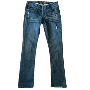 Y2K Mudd Jeans Skinny Bootcut Sz 7 Low Rise Button Fly Embroidery Flap Pockets - Picture 1 of 7