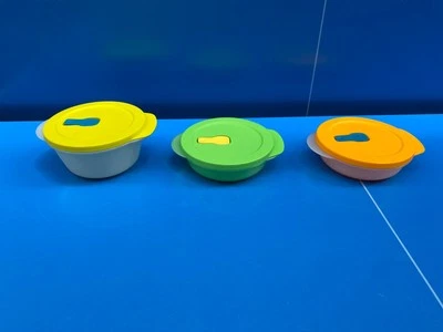 LOT 3 BOLS BOITE COUVERCLE CRYSTALWAVE RECHAUFFAGE AU MICRO ONDES TUPPERWARE - Photo 1/4