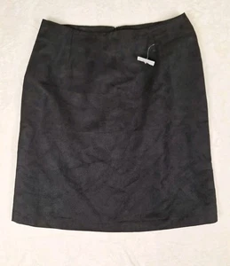 Womens XL Black Skirt YUKA Faux Suede Lined NWOT Zip Career Slit Pencil Straight - Picture 1 of 11