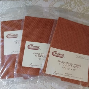Lot of 3 Cross Stitch Fabric 11 count Aida 12x12 each 100% Cotton - RUST - Picture 1 of 2