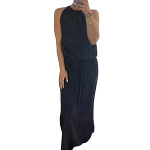 Ramy Brook hochgeschlossenes ärmelloses Maxikleid mit Seitenschlitz Navy SP - Bild 1 von 9