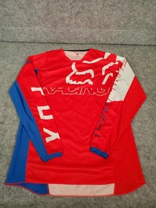 Fox 180 Racing Logo Motocross Jersey Mens Red Bmue White Long Sleeve Size Medium - Picture 1 of 16