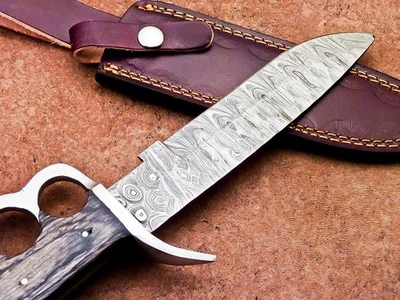 12" Custom Handmade Damascus Blade Camping Knife Bowie Knife TR-4106 - Image 1 of 4
