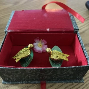 Vintage Golden Jiggly Lucky Birds On Leaf On Springs In A Box Chinese - Bild 1 von 4