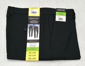 Haggar Men's Comfort Performance Stretch Straight Fit Pants, Black, Size 32X34 - Picture 1 of 4