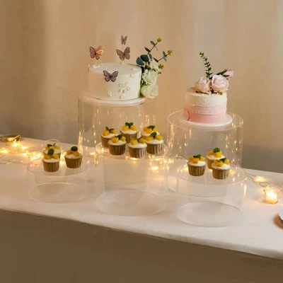 5 CAJAS DE EXHIBICIÓN DE SOPORTE PARA PASTELES Acrílico Transparente Elevador de Pedestal Centros de Boda Foto 1 de 4